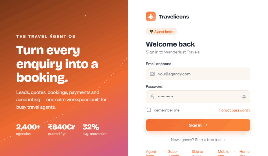 A software studio that learned the travel desk. — product screenshot